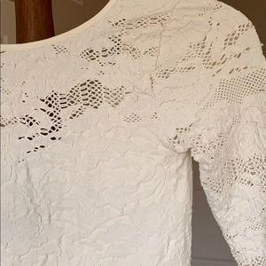 Bebe Stretch Lace White 3/4 Bodycon Dress